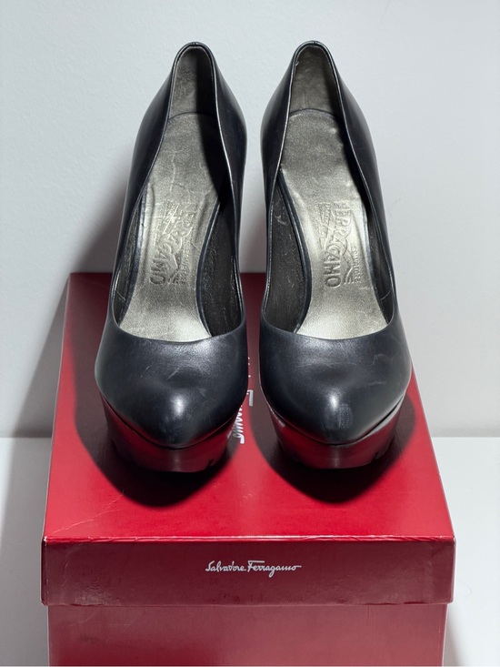 Salvatore Ferragamo Shoes - Salvatore Ferragamo Black Leather Lids Platform Pumps 9.5 M with Box bag, card